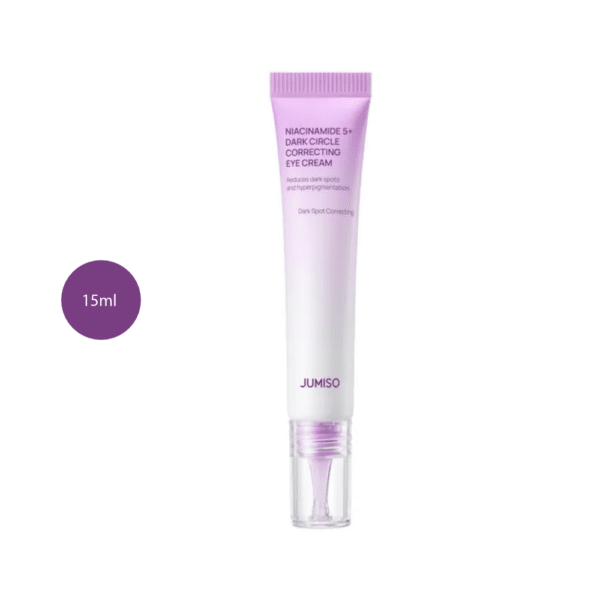 JUMISO Niacinamide 5+ Dark Circle Correcting Eye Cream 15ml light purple tube with clear cap.
