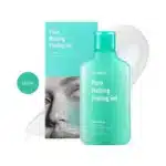 JUMISO Pore Melting Peeling Gel 150ml turquoise bottle and matching box with gel smear.