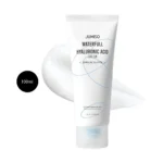 JUMISO Waterfull Hyaluronic Acid Cream 100ml white squeeze tube over smooth white cream smear.