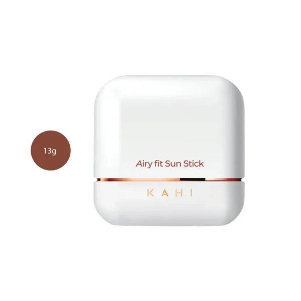 KAHI Airy Fit Sun Stick 13g white square stick container with rose gold accents.