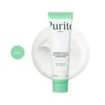 Purito Wonder Releaf Centella Cream Unscented 50ml white tube with light green cap over cream smear.