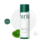Purito Wonder Releaf Centella Toner 200ml clear bottle with dark green cap and centella leaf.