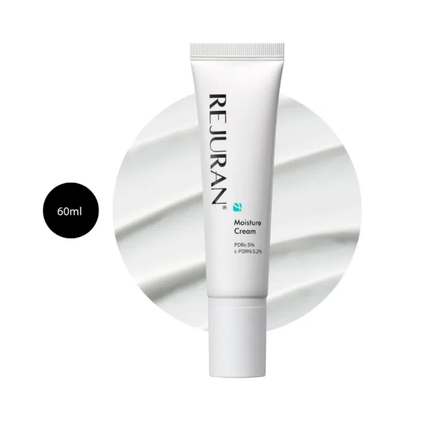 REJURAN Moisture Cream 60ml white squeeze tube over smooth white cream backdrop.