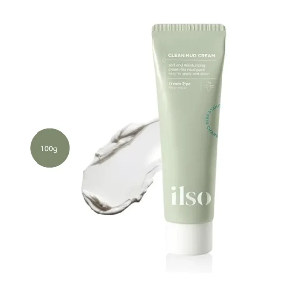 ilso Clean Up Wash Off Mud Cream 100g light green squeeze tube over grey mud smear.