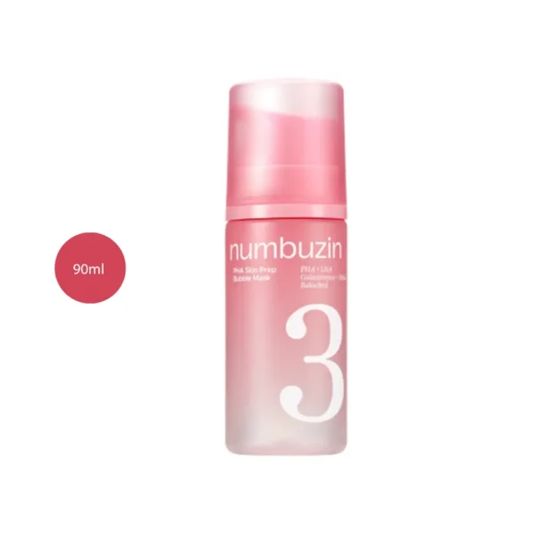numbuzin No.3 PHA Skin Prep Bubble Mask 90ml pink bottle with pump cap.
